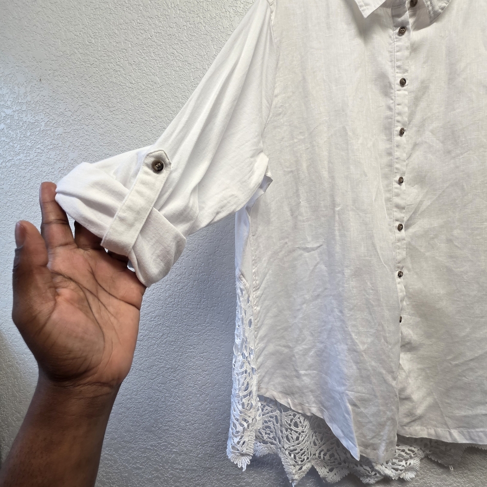 Soft Surrounding White Button-Up Lace Detail Shirt Size 1X - Picture 4 of 7